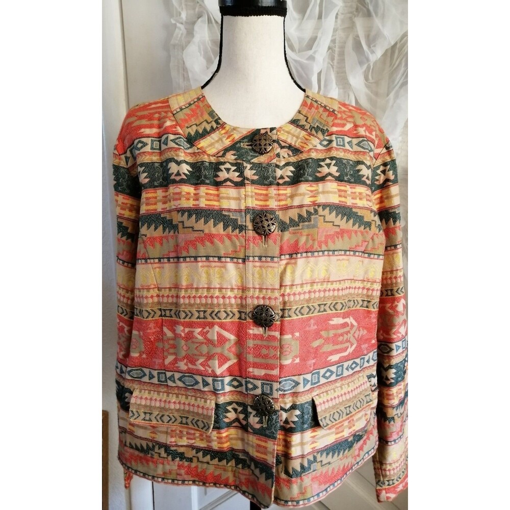 CHICO'S JACKET AZTEC Southwest Boho Pockets WOMENS Size 3  /  XL
